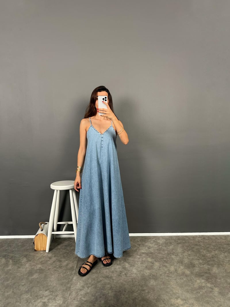Fern Denim Askılı Ayarlanabilir Elbise