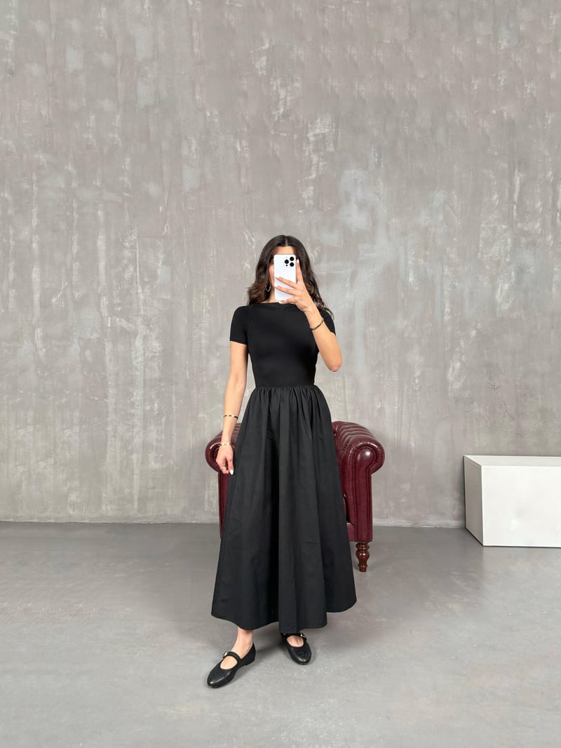 Nox Siyah Kısa Kol Pinterest Elbise