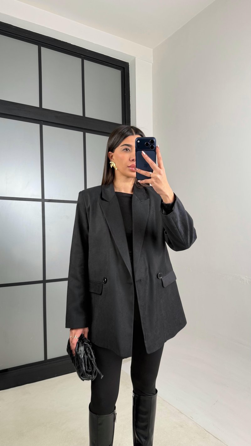 Siyah Astarlı Vatkalı Blazer Süet Ceket GAUS-01104