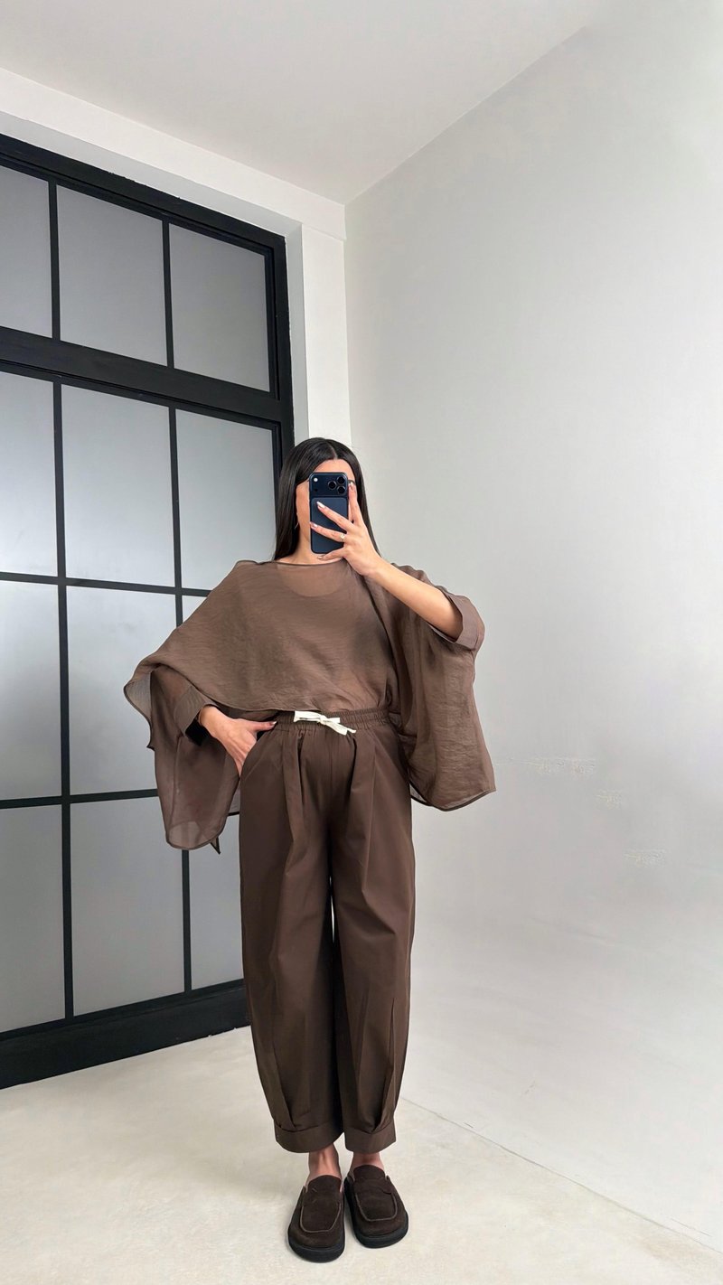 Kahve Beli Lastikli Muadil Pantolon GAUS-01119