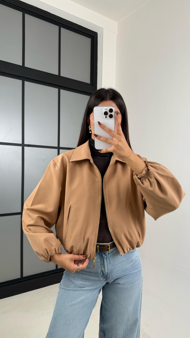 Camel Astarlı Cepli Duble Kumaş Bomber Ceket GAUS-00155