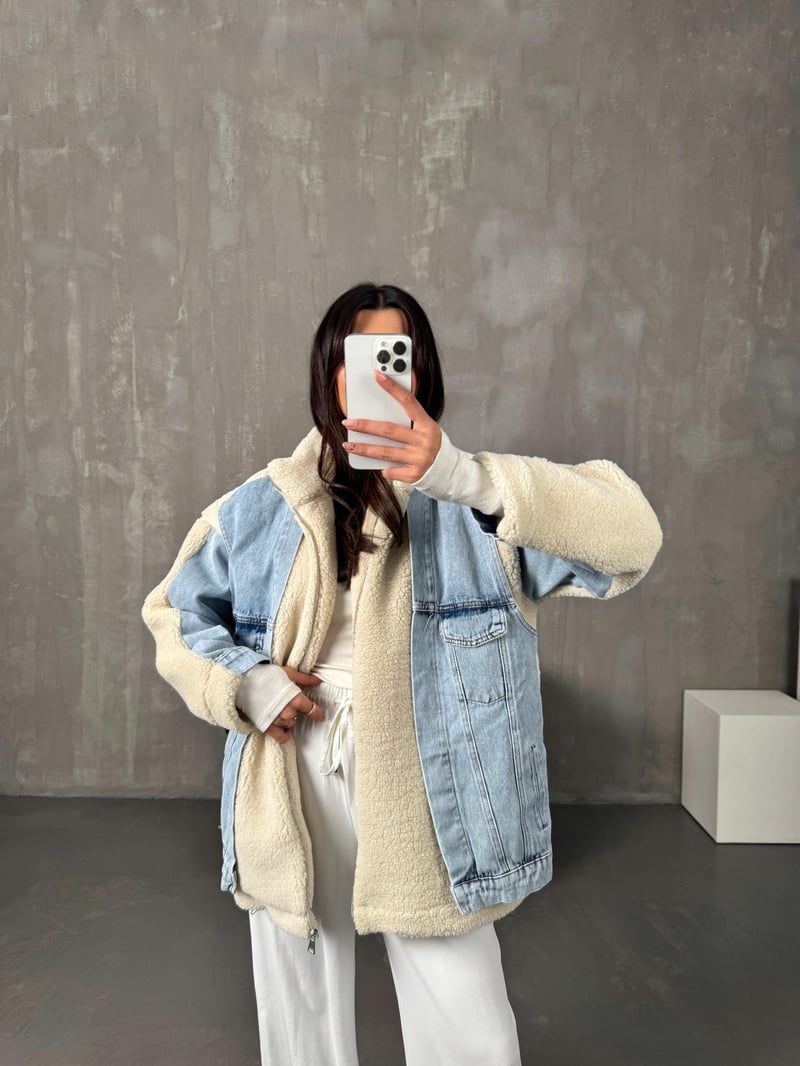 Frame Taş Denim Detaylı Peluş Ceket
