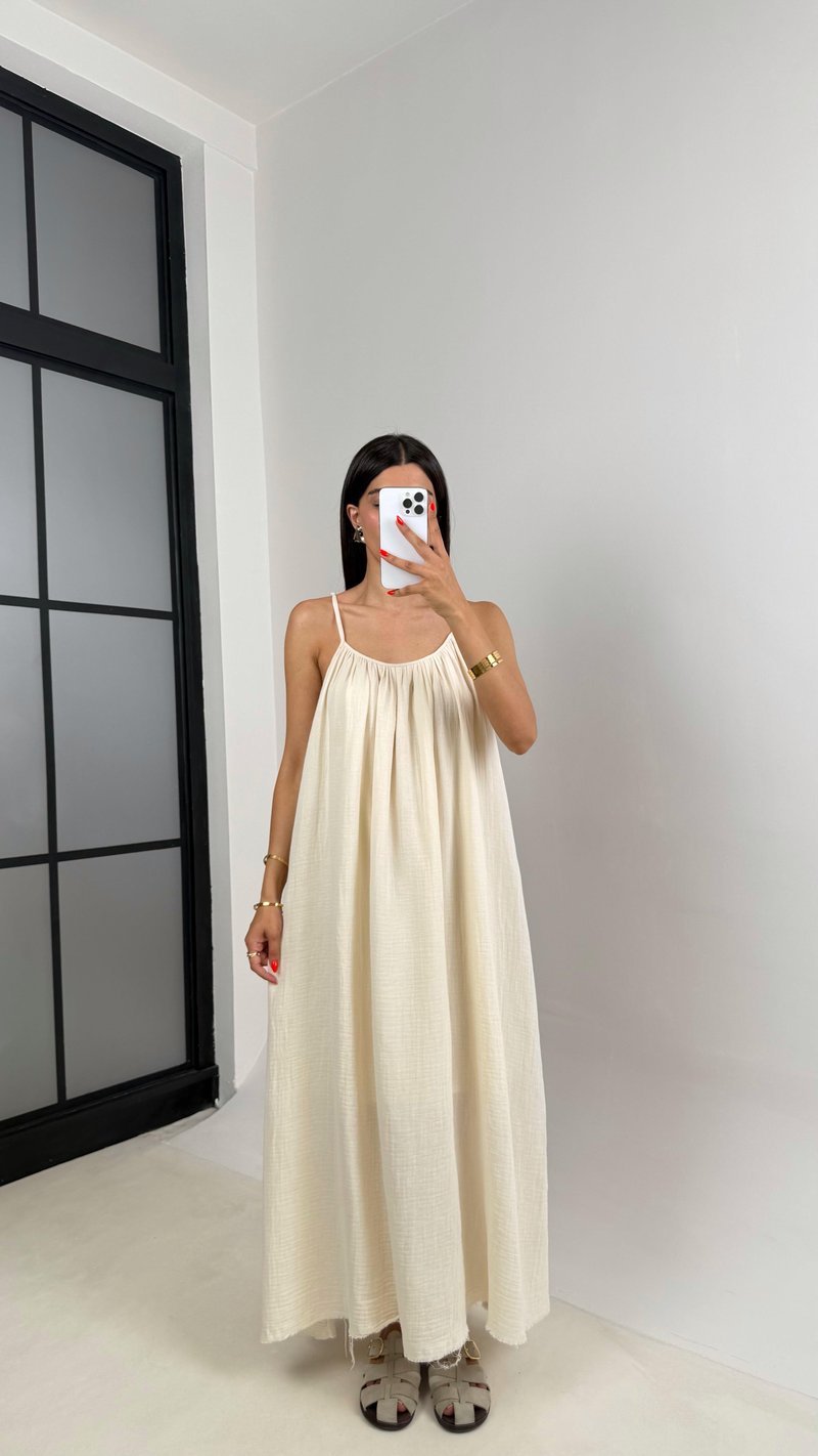 Taş Ayarlanabilir Askılı Astarlı Müslin Elbise Gaus00694