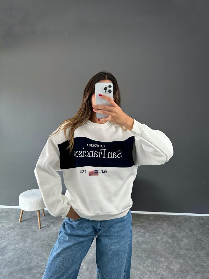 Francisco Beyaz Şarodnlu Sweatshirt