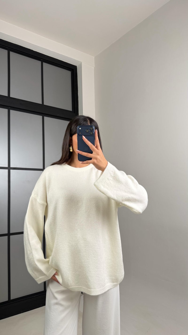 Krem Bisiklet Yaka Pinterest Triko Kazak GAUS-00868