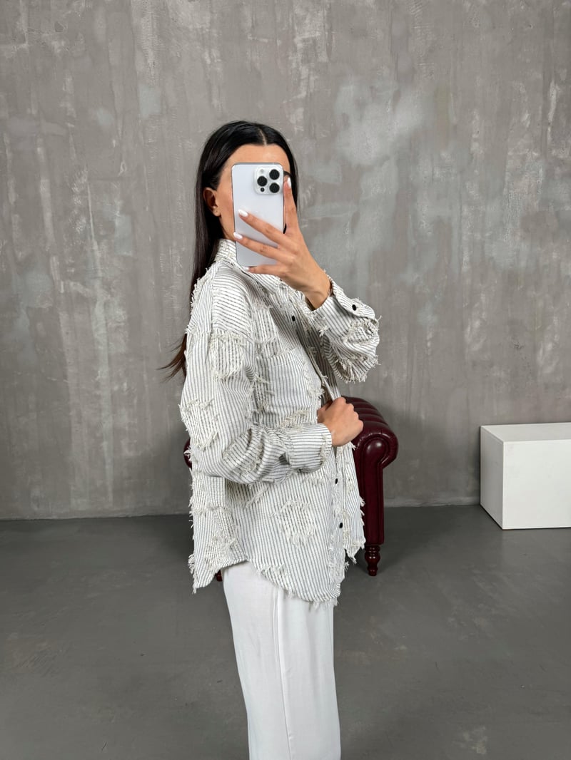 Vexor Black Striped Tassel Detailed Linen Shirt