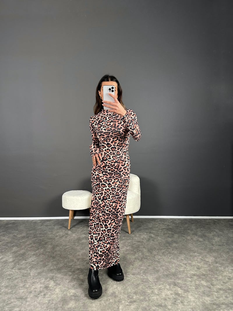 Viral Leoparlı Maxi Boy Elbise 