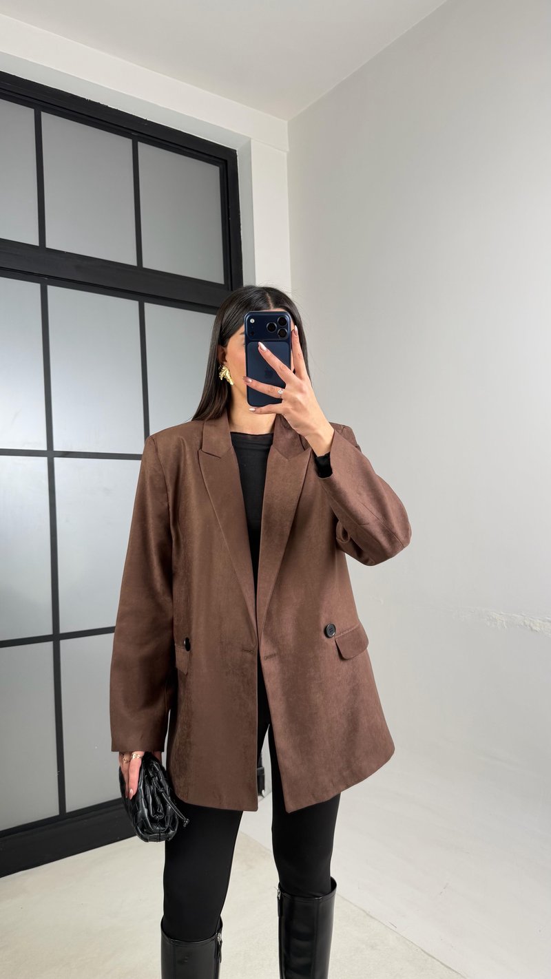 Kahve Astarlı Vatkalı Blazer Süet Ceket GAUS-01104