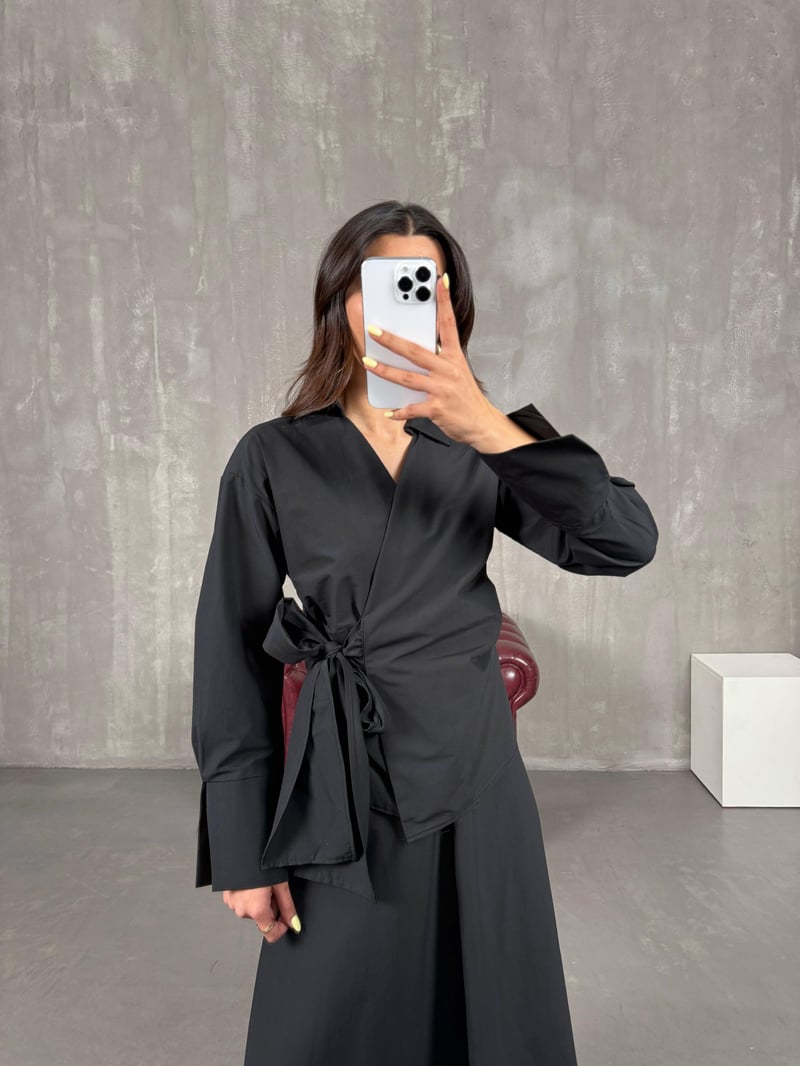 Black Tie Shirt Skirt Set Gaus00114