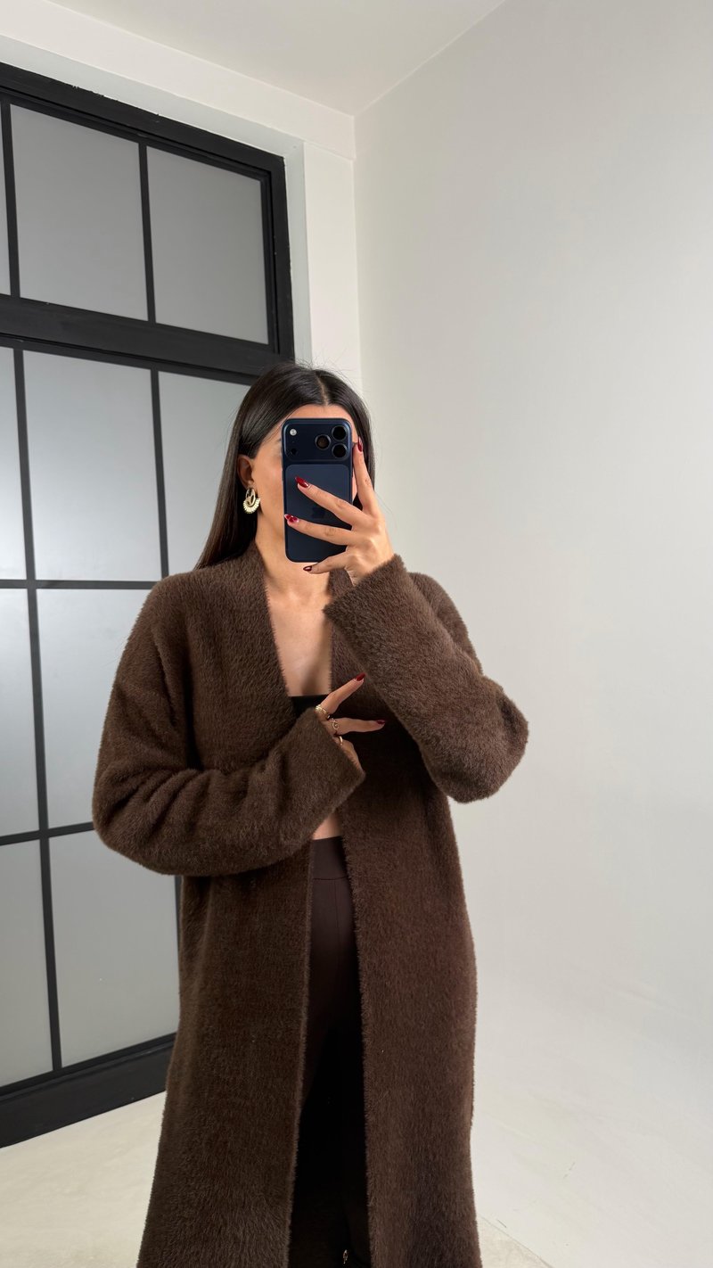Acı Kahve Peluş Uzun Hırka GAUS-00758