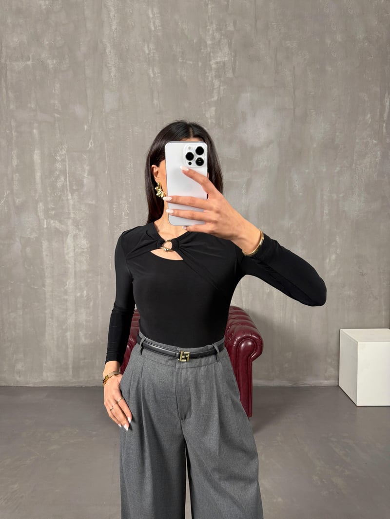 Payne Siyah Metal Toka Detaylı Bodysuit