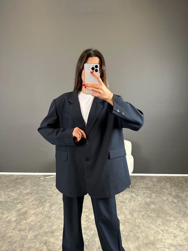 Pascal Lacivert Oversize Astarlı Blazer Ceket