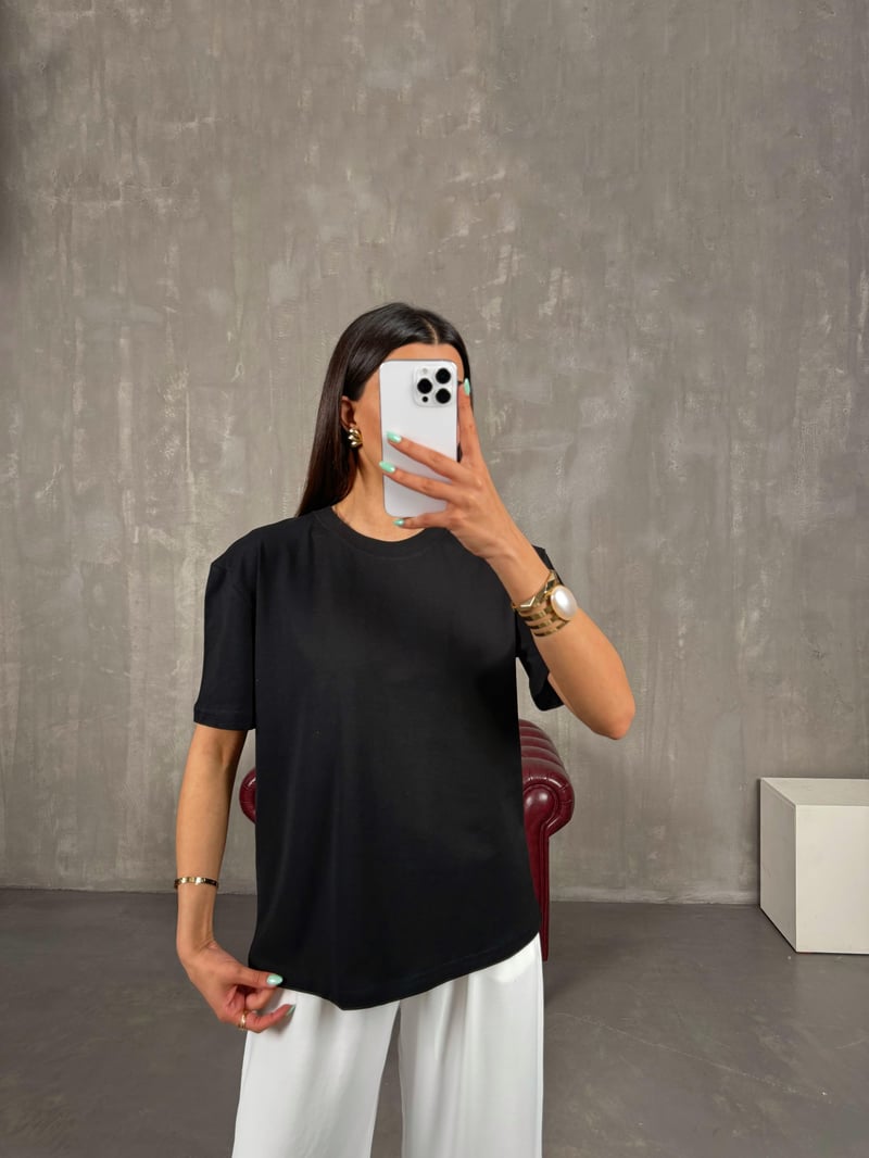 Siyah Bisiklet Yaka Tshirt Gaus00250