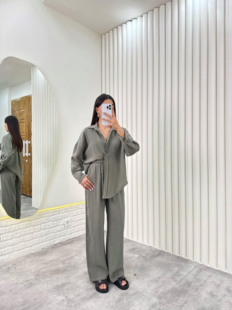 Haki Gömlek Beli Lastikli Pantolon Premium Tensel Takım TNCL01 Gaus00322