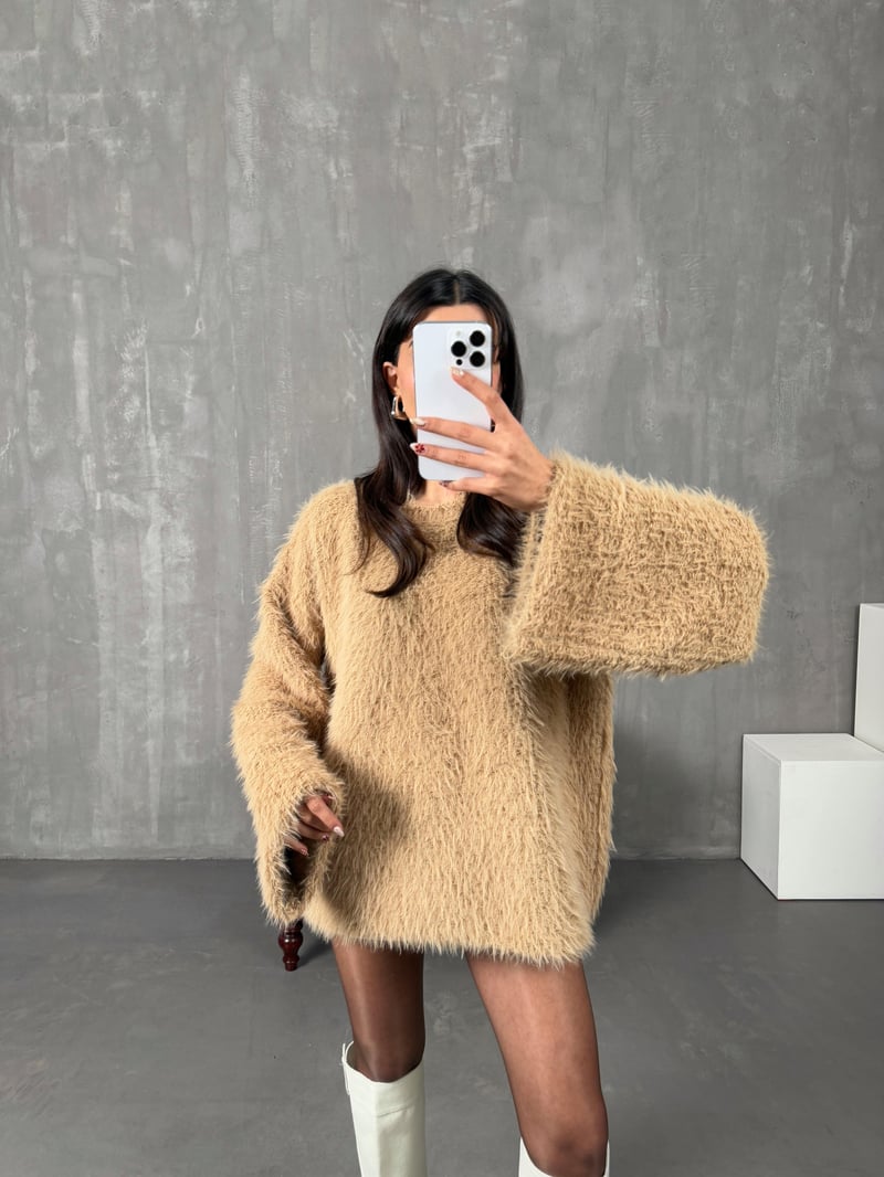 Endru Camel Sakallı Peluş Kazak
