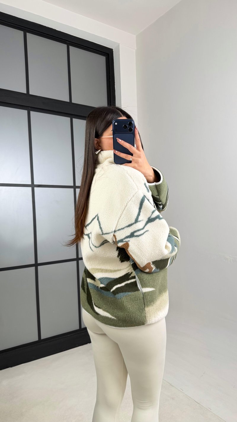 Yeşil Fermuarlı Geyik Desenli Polar Sweatshirt GAUS-00723 GAUS-01100