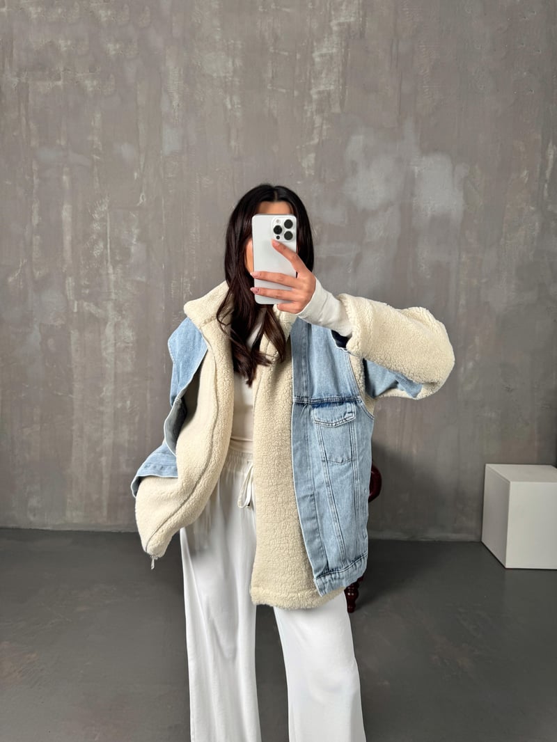 Frame Taş Denim Detaylı Peluş Ceket