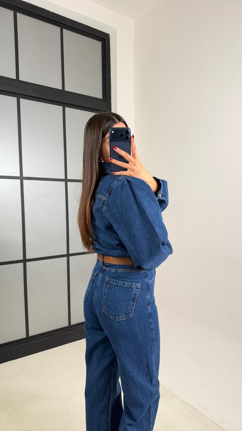 Mavi Kemerli Premium Denim Tulum GAUS-00673