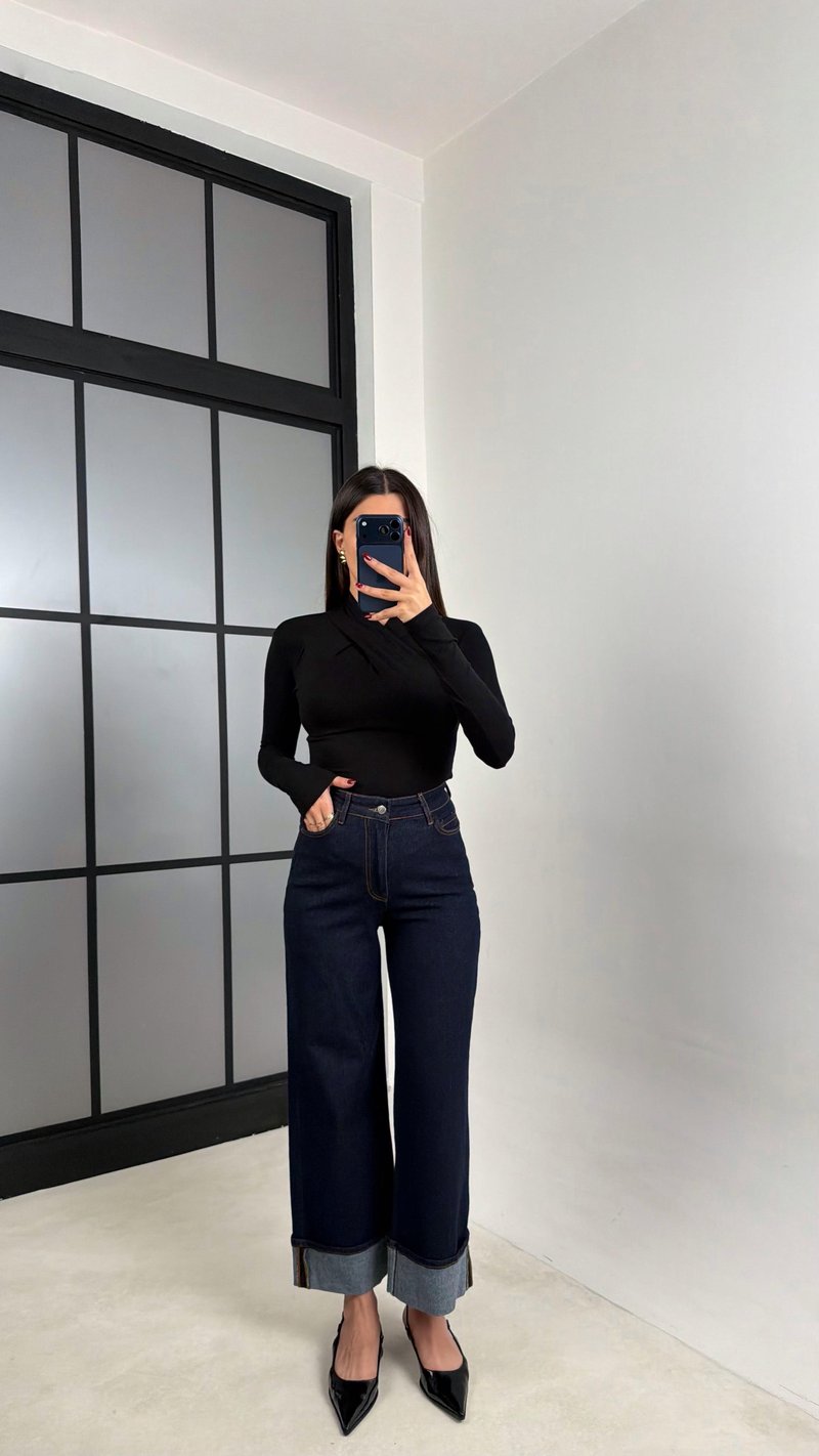 Lacivert Paça Katlama Detaylı Jean GAUS-00744