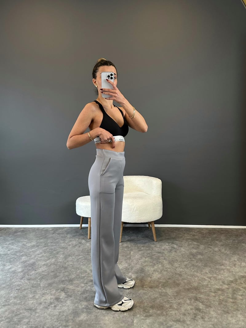 Sofy Gri Model Scuba Palazzo Pantolon