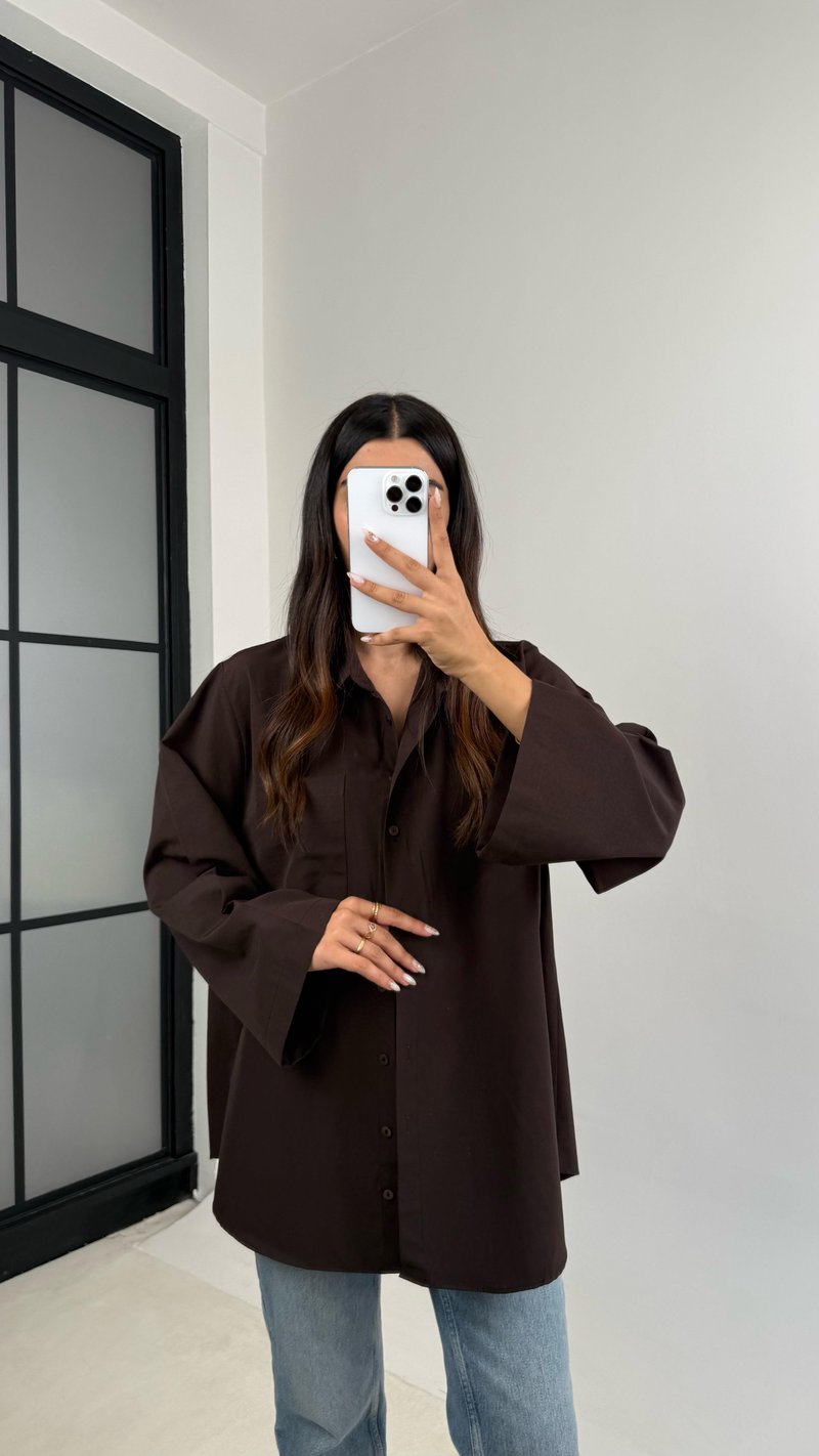 Acı Kahve Oversize Cep Detaylı Poplin Gömlek GAUS-0072