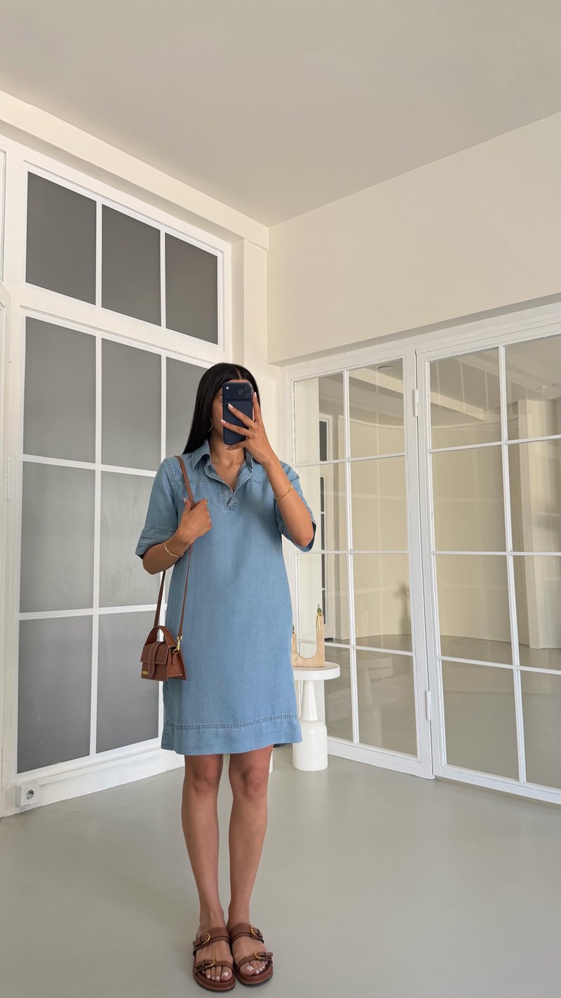 Mavi Polo Yaka Cepli Denim Elbise GAUS-01680