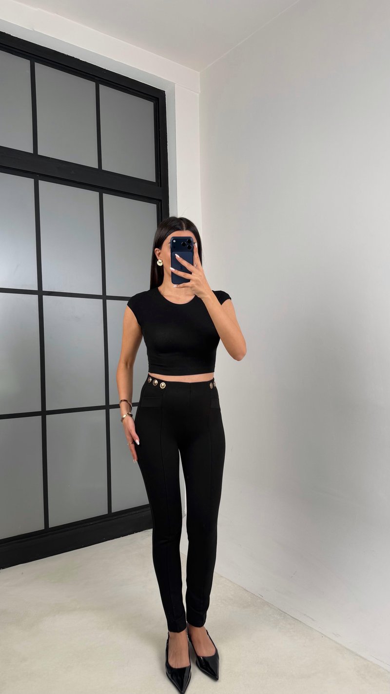 Siyah Gold Düğme Detaylı Çelik Tayt GAUS-00634