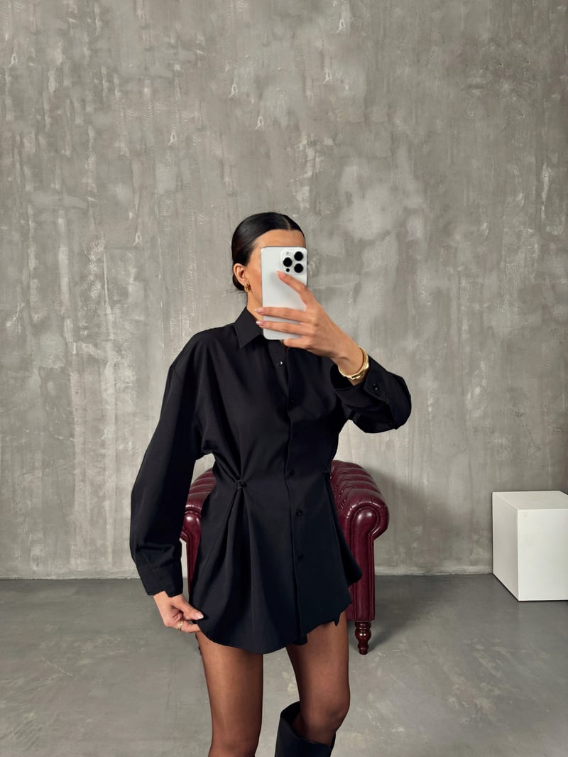 Athen Siyah ZR Model Oversize Tasarım Gömlek