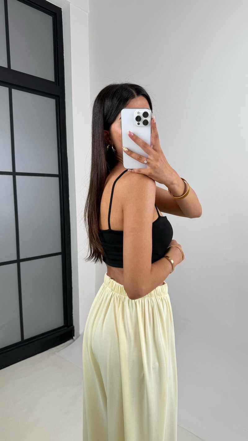 Sarı Beli Lastikli Modal Kumaş Pantolon Gaus00668