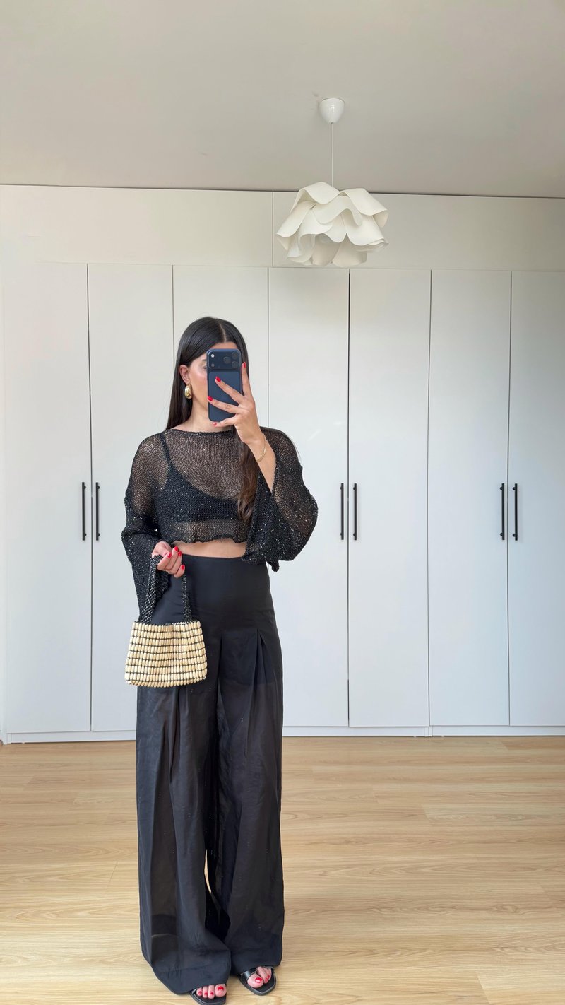 Siyah ZR Model Şortlu Transparan Pantolon GAUS-01594