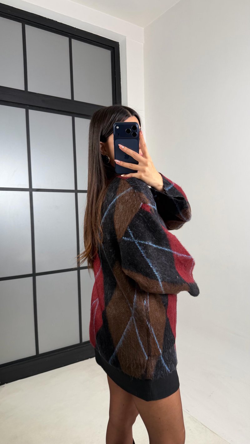 Bordo Baklava Desenli Muadil Hırka GAUS-00793