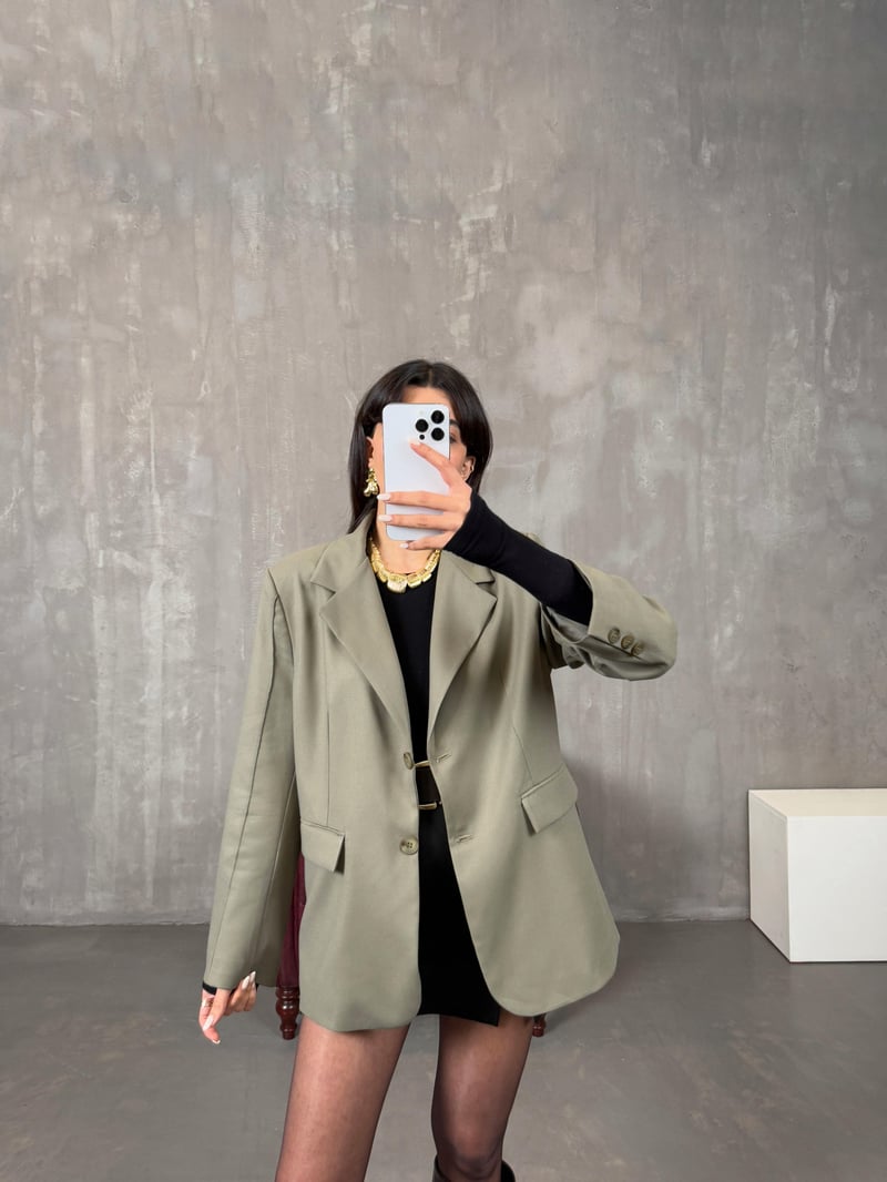 Lenora Haki Astarlı Blazer Ceket