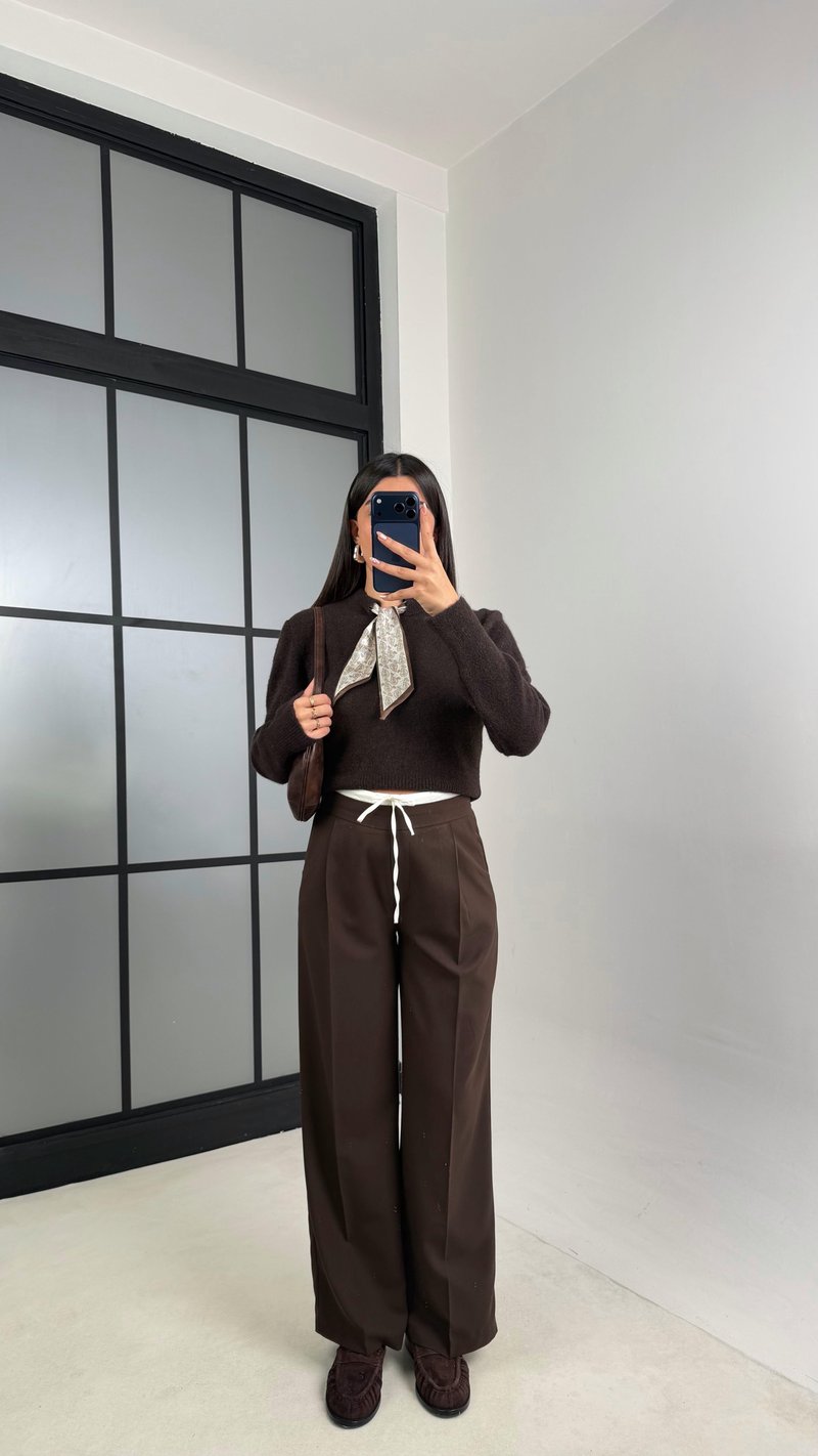 Acı Kahve Çift Bel Detaylı ZR Model Pantolon GAUS-00832