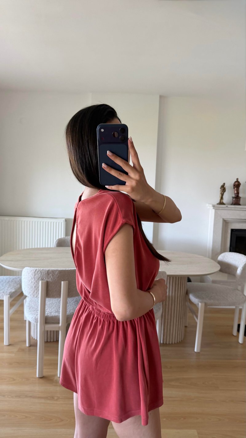 Kiremit OYS Model Beli Lastikli Modal Şort Tulum GAUS-01705