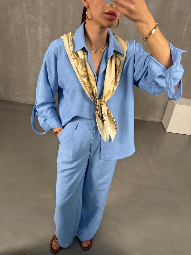 Blue Striped Shirt Pants Sensual Set Gaus00082