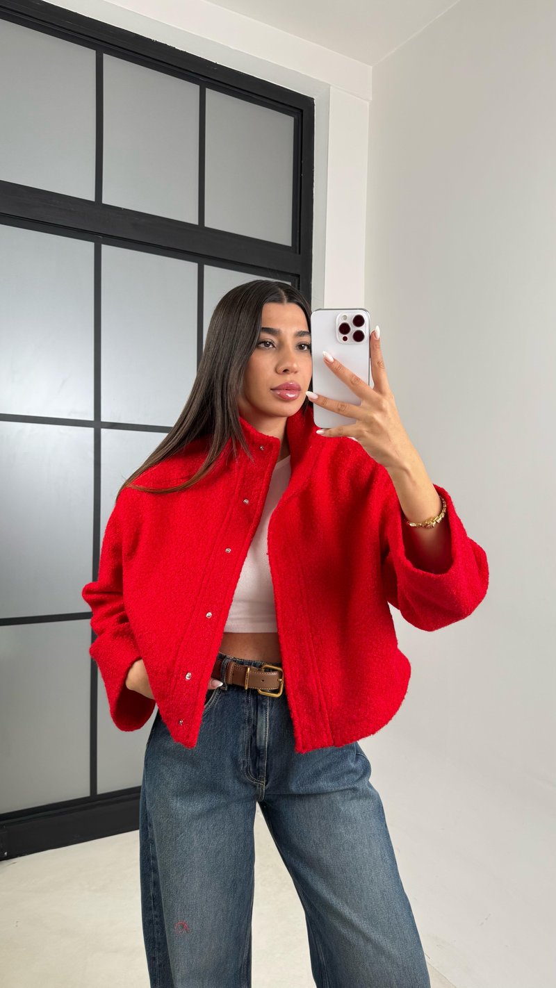 Kırmızı Cute MD Model Buklet Çıtçıt Düğmeli Ceket GAUS-00521