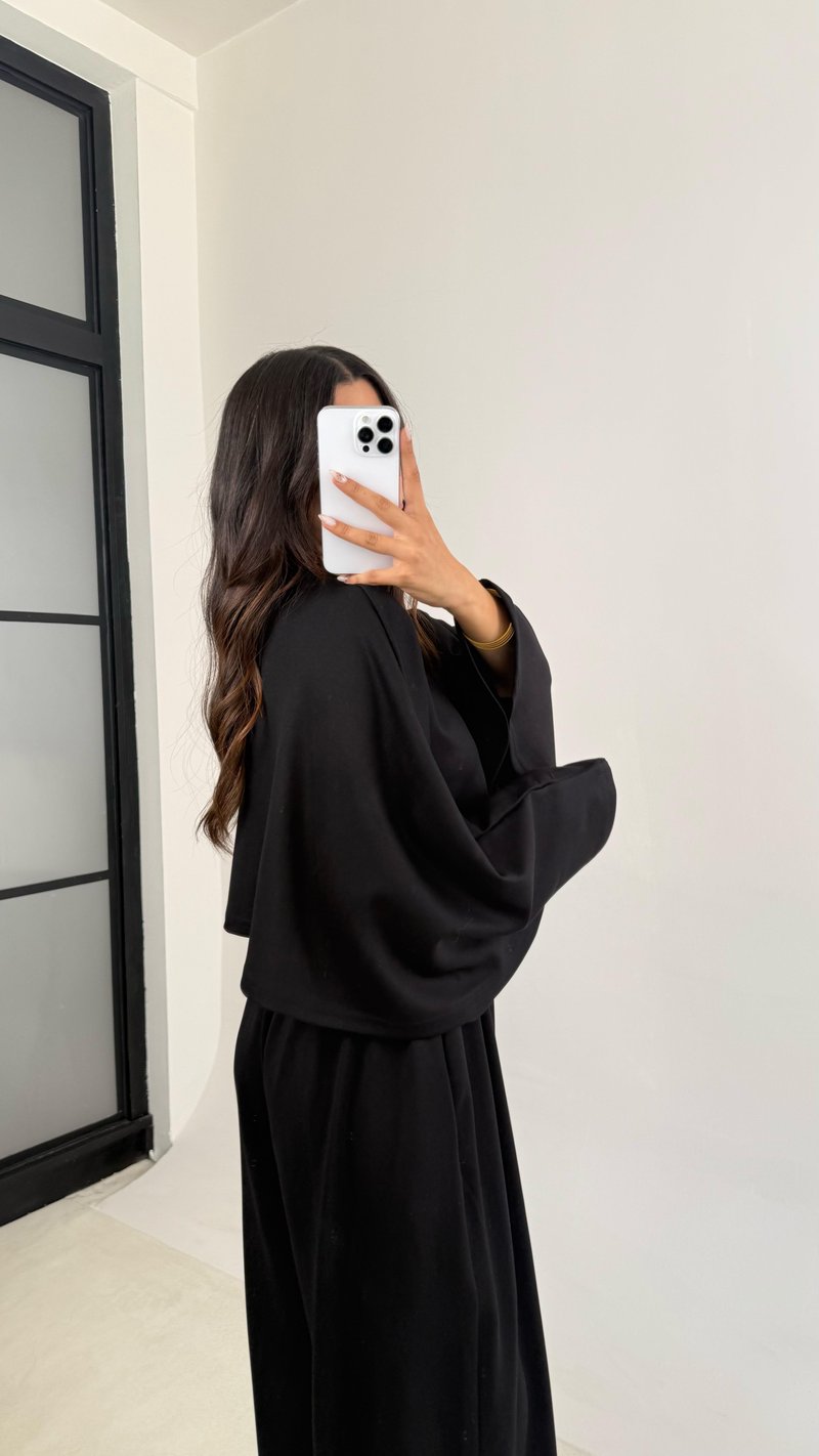 Siyah Yarasa Kol Crop Beli Lastikli Pantolon OYS Muadil Modal Takım GAUS-0080