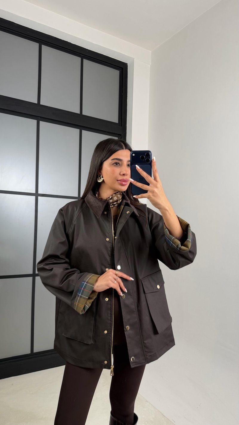 Acı Kahve Kadife Yaka Mumlu Görünümlü Cepli Parka GAUS-00609