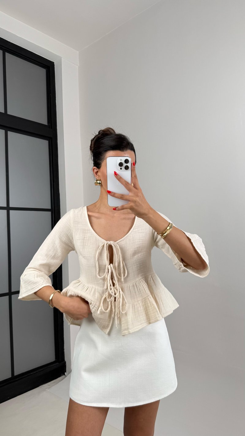 Taş Önden Bağlamalı Müslin Bluz Gaus00520