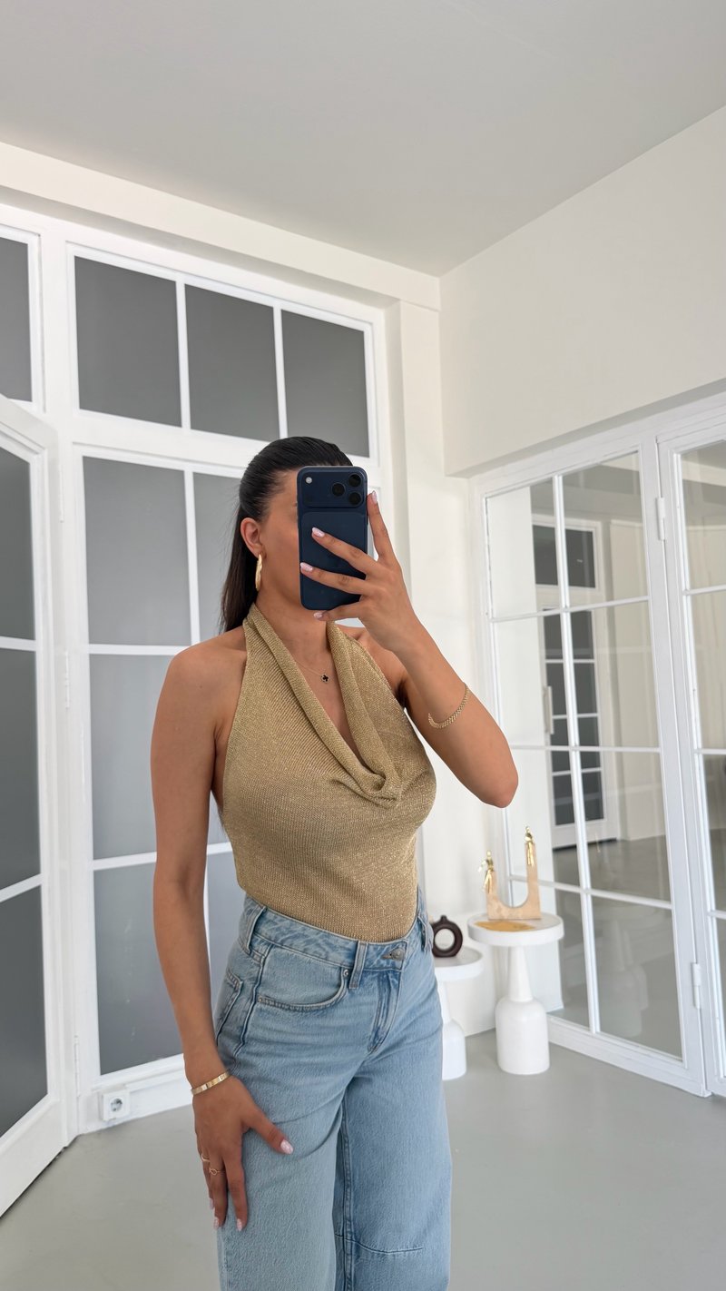 Altın Degaje Yaka Simli Bluz GAUS-01744