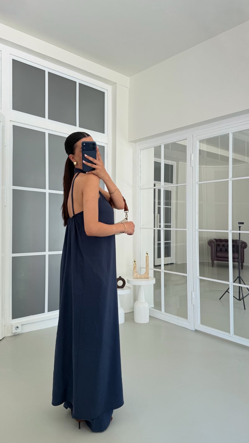 Lacivert Tulum Görünümlü Bluz Pantolon İkili Premium Takım GAUS-01738
