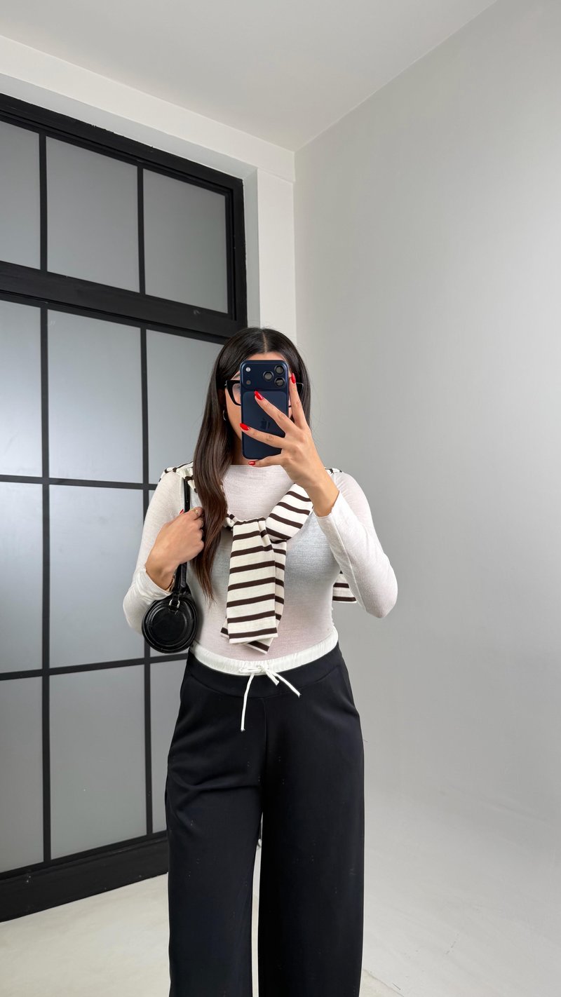 Siyah Beli Lastikli Modal Kumaş Pantolon GAUS-00914