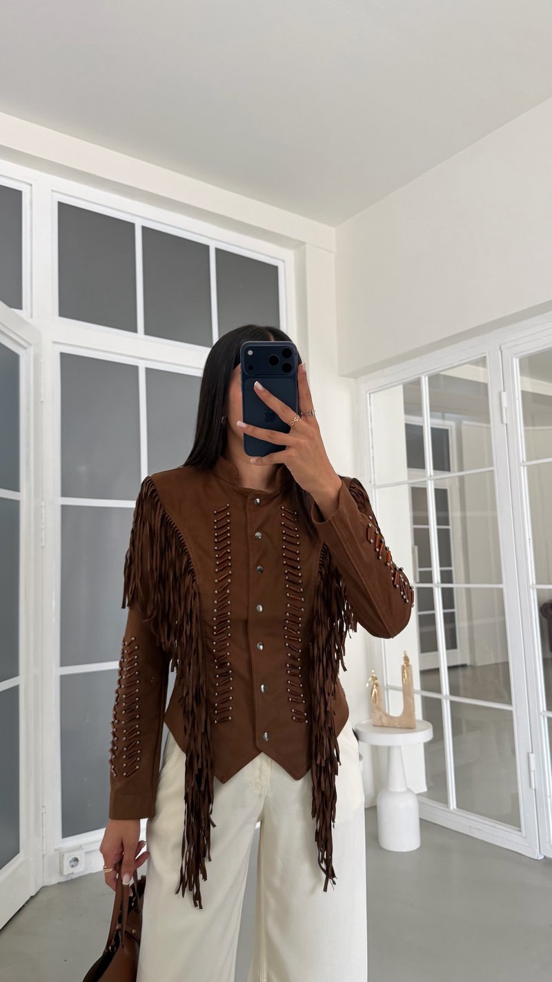 Taba Vatkalı Astarlı Püskül Detaylı Premium Süet Ceket GAUS-02157