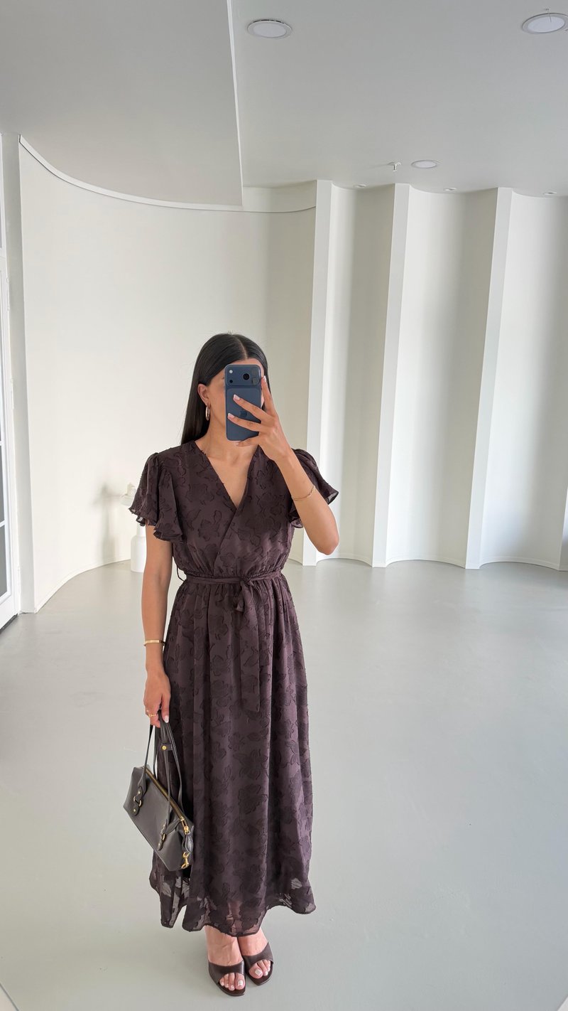 Acı Kahve Kuşaklı Astarlı Pinterest Elbise GAUS-01657