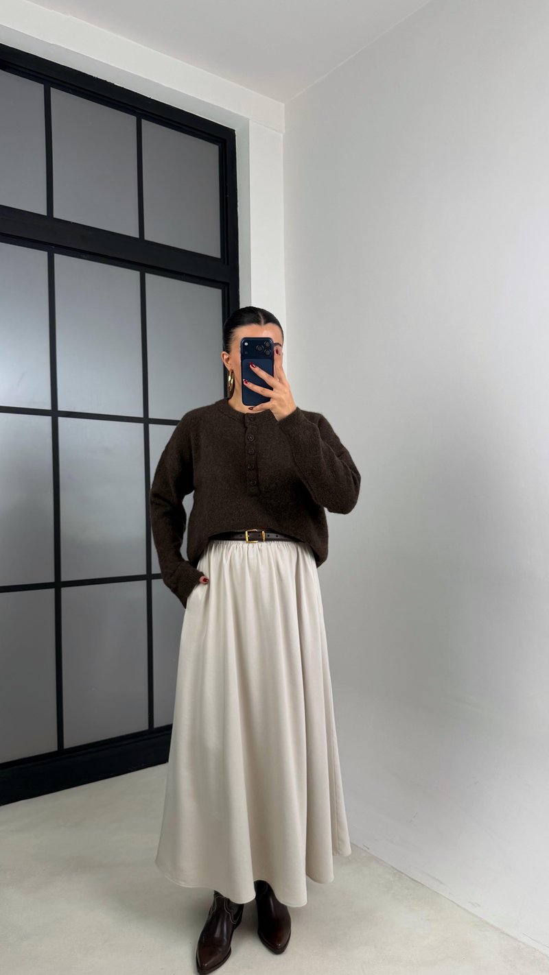 Taş Beli Lastikli Cepli Tencel Etek GAUS-00670