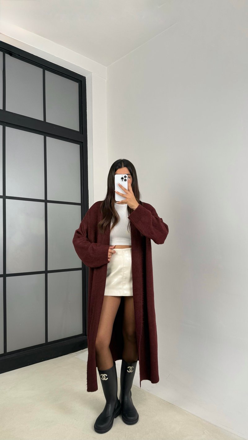 Bordo Uzun Premium Triko Hırka GAUS-00116