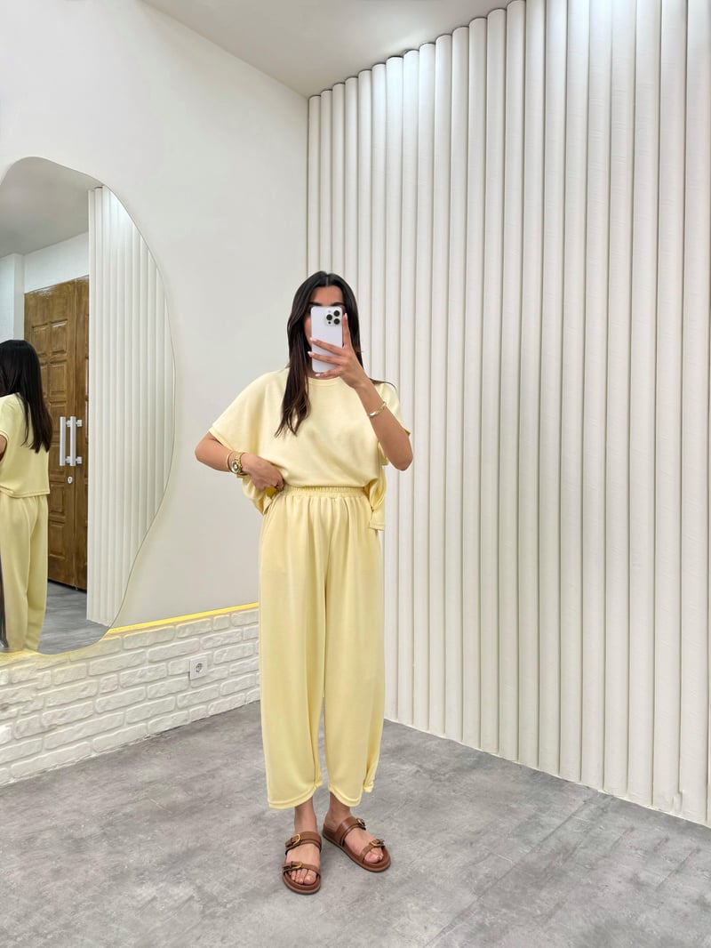 Sarı Balon Pantolon Modal Kumaş İkili Takım Gaus00320