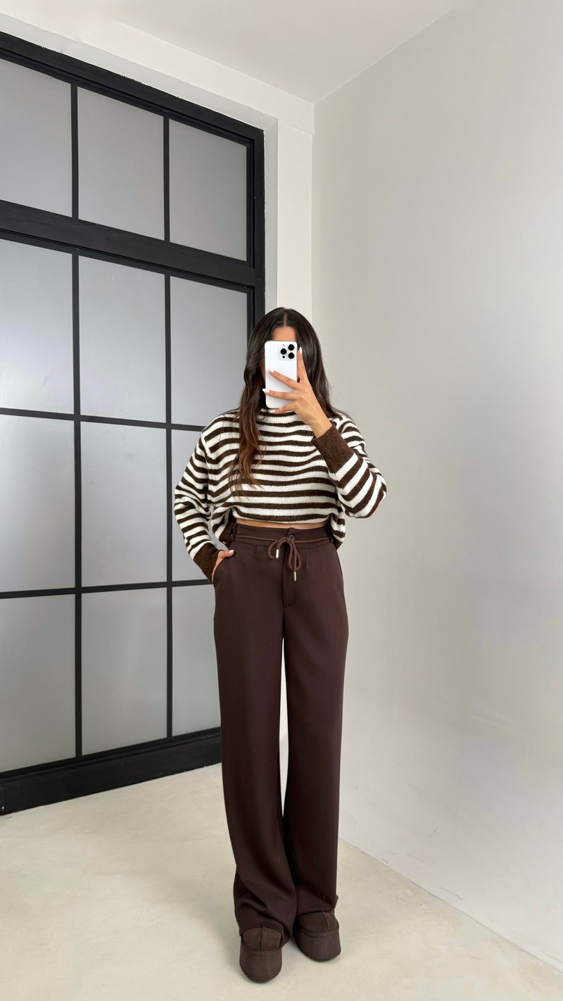 Kahve Kuşaklı Cepli Modal Kumaş Pantolon GAUS-00539