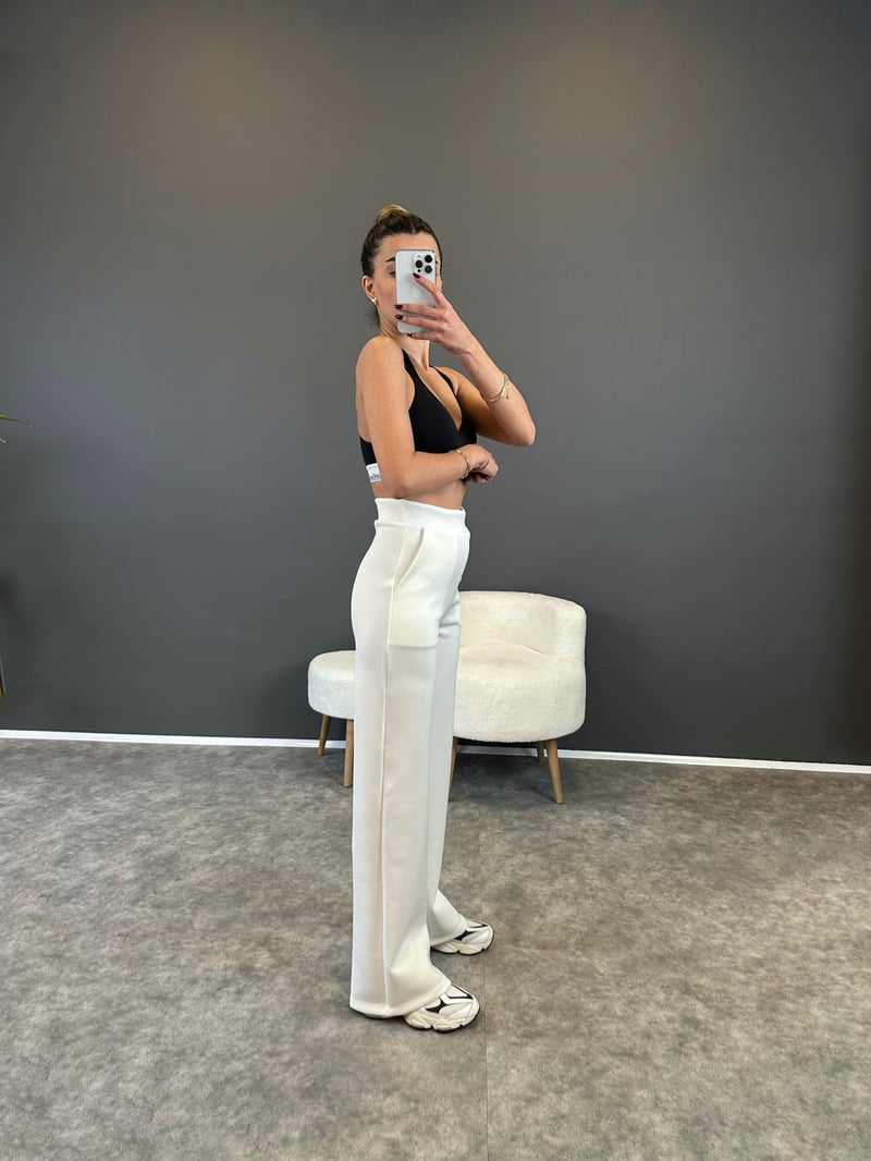 Sofy Beyaz Model Scuba Palazzo Pantolon
