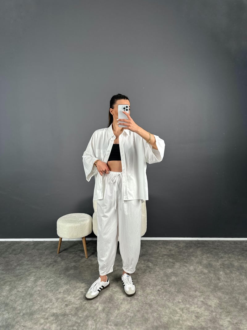 Peon Beyaz  İthal Kumaş Doku İkili Takım